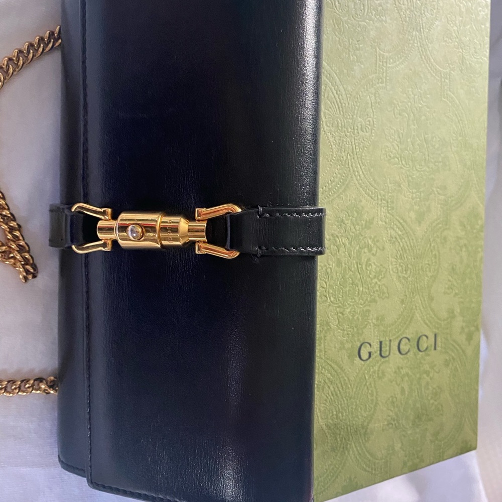 Gucci Black Leather Crossbody with Gold Hardware and Chain Jackie style. - Picture 5 of 5
